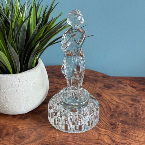 Vintage Cambridge Glass 8" Crystal Clear Draped Lady Figural Flower Frog 10 Hole - Picture 2 of 10
